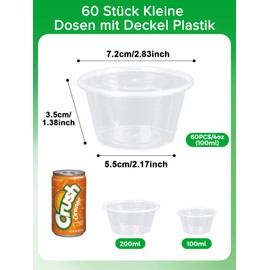 CoKeeSun Pack of 60 Round Storage Containers with Lids, 100 ml/4 oz Food Storage Containers, Leak-Proof, Small Containers with Lids for Food Containers, Sauces, Dips, Spices, Reusable