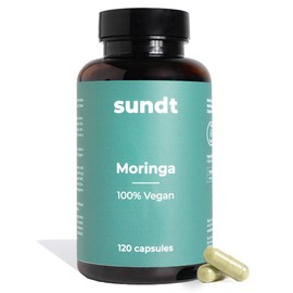 Moringa Kapseln | 120 Kapseln mit 800 mg Moringa-Pulver pro Tagesdosis | Superfood für Energie & Vitalität | Vegan & Laborgeprüft | Sundt Nutrition