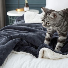 XGOPTS Large Dog Blanket Winter Thick Fluffy Throw Plush Bed Cover Soft Sleeping Pads Warm Washable Double Layer Blanket Fleece Flannel Throw for Medium Large Dogs 100 x 70cm Grey