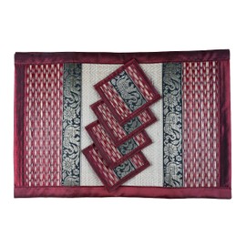 Cccollections Hand-Woven Table Placemats & Coasters Set for Everyday Dining | Thai Style Wicker Placemats Alternative to Plastic Heat Resistant - 4 Pcs