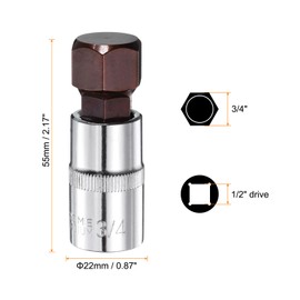 sourcing map 3/4" Hex Bit Socket 1/2" Square Drive SAE Extension Impact Bit Power Nut Driver Set S2 & CR-V Steel Socket Ratchet Wrench Bits