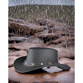 Showerproof Outback hat Also Worn as Leather Cowboy hat, Australian Hats for Men & Women (US, Alpha, Large, Black)