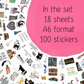 BulbaCraft 100Pcs Funny Vet Tech Stickers, Veterinary Technician Decals - Vet Tech Gifts Bulk, Gifts for Vet Techs, Veterinary Technician Gift, Vet Tech Accessories, Veterinary Stickers