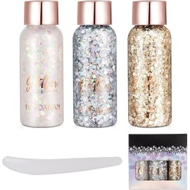 HANDAIYAN 3 Pcs Gel Corporal Purpurina Escamas Sirena, Brillos para el Cuerpo, Gel de Purpurina para Cuerpo y Rostro, Sombra de ojos, Glitter Maquillaje Piel Cremosa Para Festival, Decoración Corporal