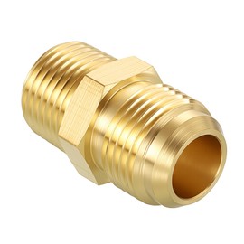 Kozelo Pack of 1, 3/8" Male Flare to 1/4" Male NPT Solid Brass Hex Nipple Hose Connectors, Male Pipe Adapter for Pipe Leak Repair, Bathroom Remodeling, Tool Extensions, Compression