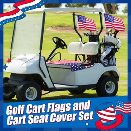 Fanfanwin 3 Pcs Microfiber Golf Cart Seat Cover Golf Cart Flags Set American Flag with Elastic Strap Bracket Portable Patriotic Cushion Cover for Golf Cart Accessories