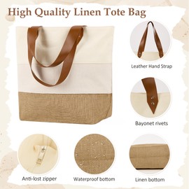 Thinocusty Tote Bag for Women - Lightweight Handbag for Travel, Work, and Daily Use, Leather Hand Strap, Anti-Lost Zipper, Waterproof Linen Bottom, Perfect Mother’s Day Gift