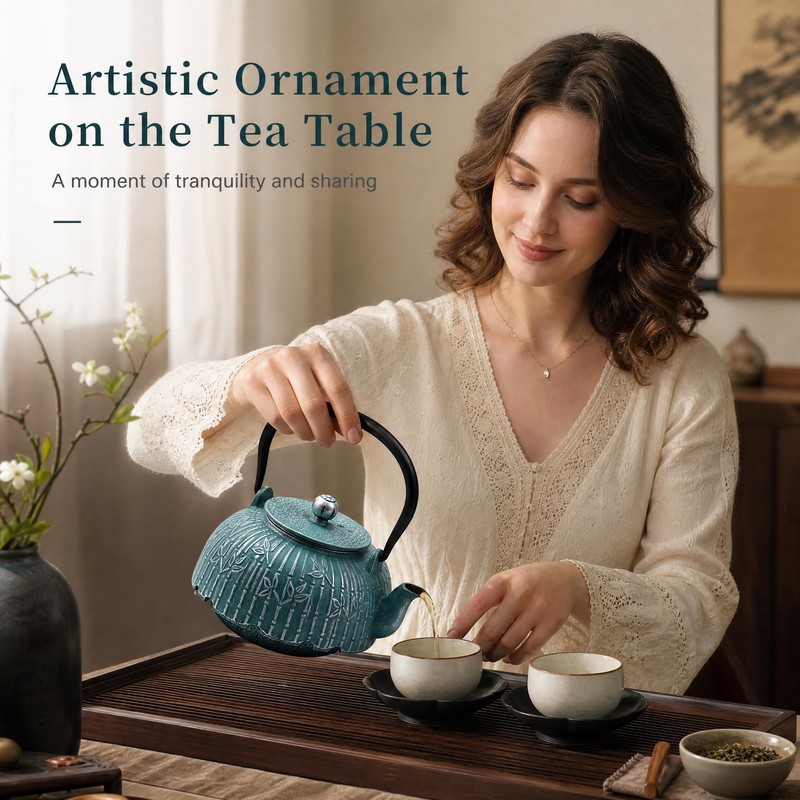 40.6oz Cast Iron Tea Kettle for Stove, Teapot with Infuser