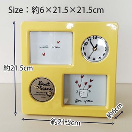 Ikeda 23001 Photo Frame, Music Square, Music Box with Analog Watch, Approx. 2.4 x 8.5 x 8.5 inches (6 x 21.5 x 21.5 cm), Made in Japan, Lemon Yellow