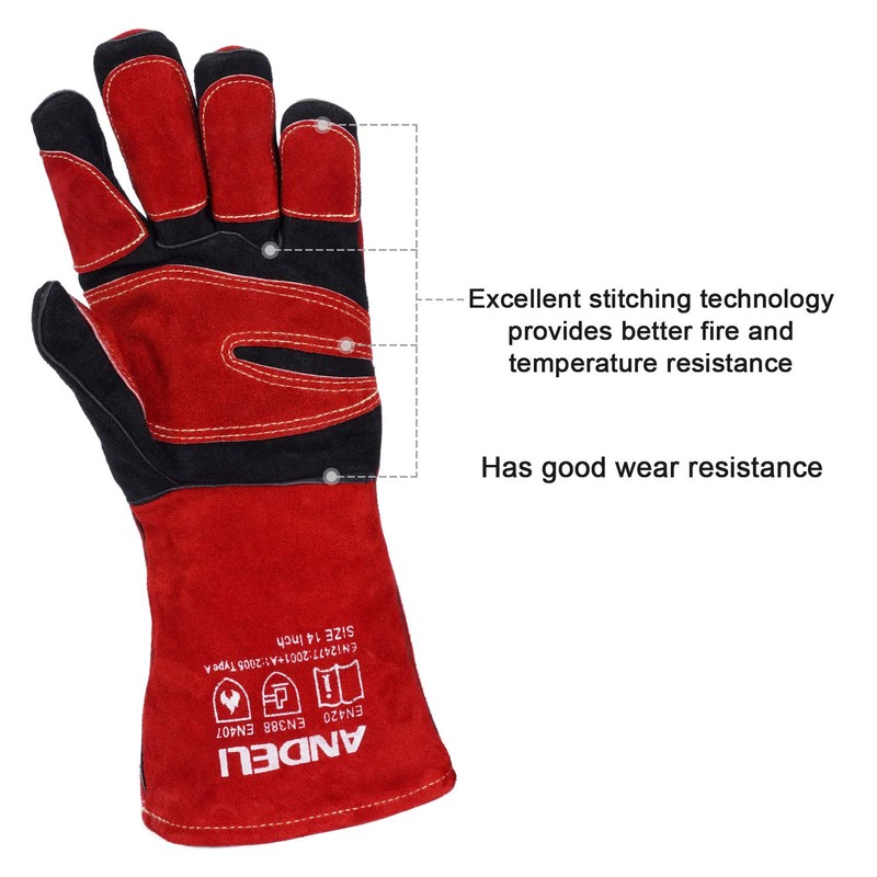 Andeli Welding Gloves, Heat Resistant Gloves, Leather, MIG Gloves, Thick