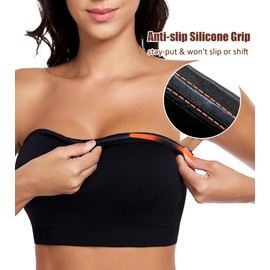 Lemorosy Strapless Bra Seamless Wireless Bandeau Multiway Supportive Bras for Women Plus Size Lightly Padded Tube Top (L,Black)