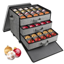 Christmas Ornament Storage Box with Wheels, Stackable Christmas Ornament Organizer with 3 Drawer Trays, Openable Ornament Organizer for Storing Christmas Decorations, Portable Christmas Ball Box