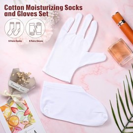 Geyoga Juego de calcetines y guantes hidratantes, 6 pares de calcetines de spa y 6 pares de guantes blancos para manos y pies secos y agrietados, jueg