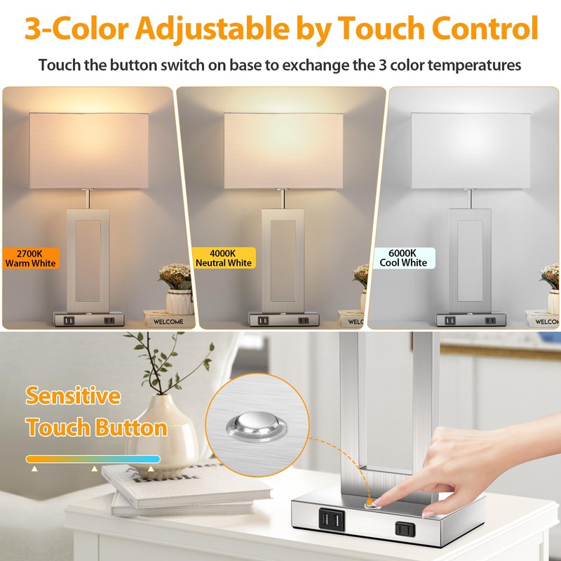 22’’ Touch Control Table Lamps Set of 2, 3 Color
