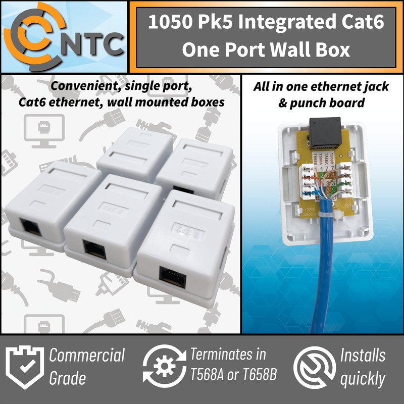 1050 Pk5 Integrated Single Port Cat6 Wall Mounted Box -