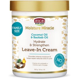 African Pride Moisture Miracle Crema para El Cabello Sin Enjuague Con Aceite de Coco y Aceite de Baobab - Proporciona Hidratación Intensa y Ayuda A Reparar Rizos y Rizos Naturales, Hidrata y Fortalece