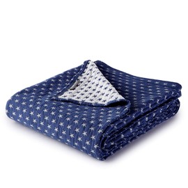 Dawson Star Three Layers Lightweight 100% Soft Washed Cotton Gauzy Blanket (King, Navy)