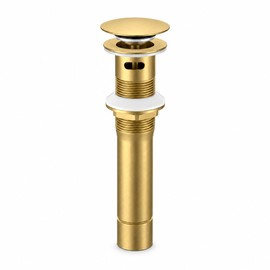 FROPO Metal Pop Up Bathroom Sink Drain with Overflow, Brushed Gold Vessel Sink Drain Assembly with Detachable Basket Stopper, Anti-Clogging Drain Strainer