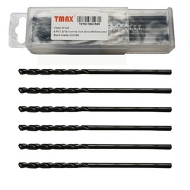 TMAX 6 PC 3/16 Inch x 6 Inch Aircraft Extension Black Oxide Drill Bit, Premium M2 High Speed Steel, Extra Length, for Metal, Plastic, Wood