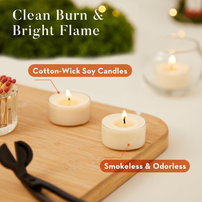 Crenovo Tea Lights Candles 100 Pack, Natural Soy Wax Tealights