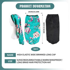 KAYEF 2 Pieces Long Satin Hair Hat, Girls Silk Hat Women, Satin Hair Hat, Silk Sleep Cap, Sleep Cap for Sleeping, Makeup, Bathing etc (Green), Green