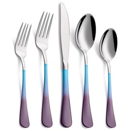 DINYWOW 20-Pieces Color Silverware Set for 4,Blue and Purple Handle Stainless Steel Cutlery Set, Include Forks Spoons and Knives Set, Dishwasher Safe Utensil Sets for Home Restaurant