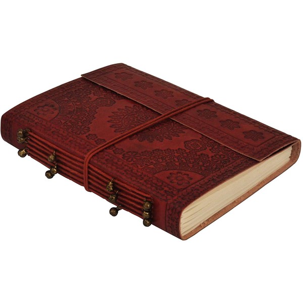 Tagebuch Blüte Notizbuch 13 x 17 cm, Ledereinband rotbraun mit