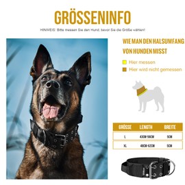 OneTigris 5cm Breites Hundehalsband mit Griff und Patch für Große Hunde Schwarz L