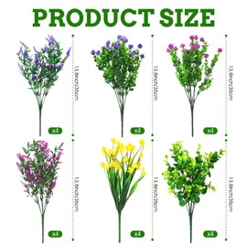 XYBGHFU Artificial Flowers for Outdoors 24 Bundles Fake Plastic Plants Faux UV Resistant Boxwood Shrubs for Garden Patio Porch Window Box Home