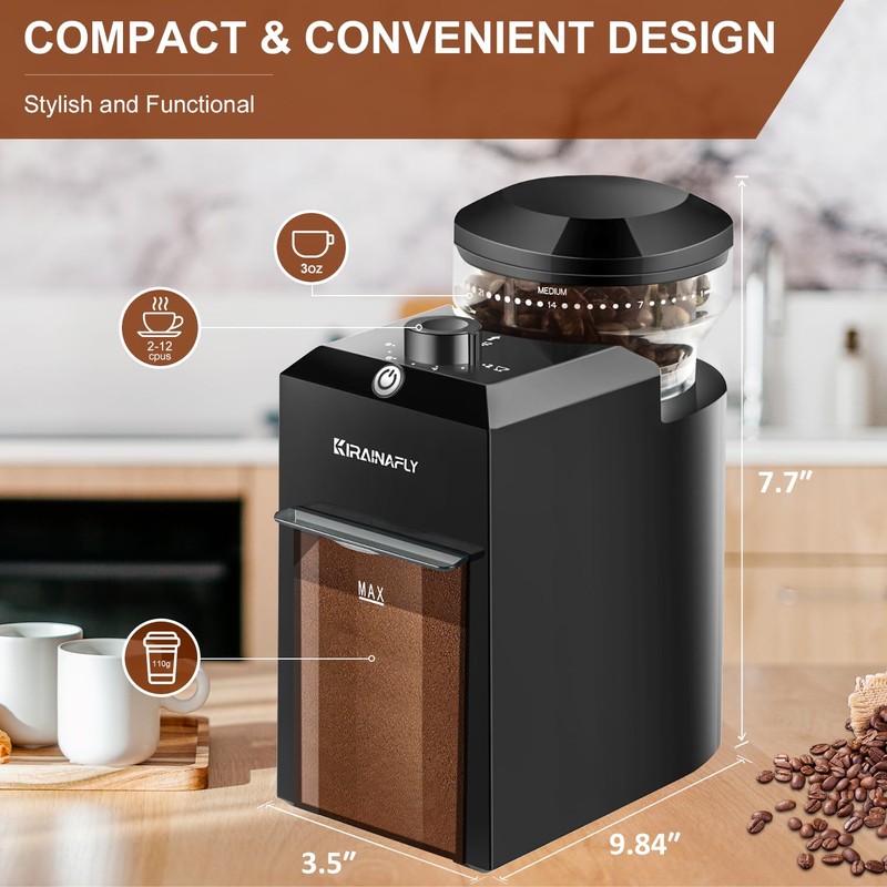 KIRAINAFLY Electric Burr Coffee Grinder,Adjustable coffee grinder with 28 Precise