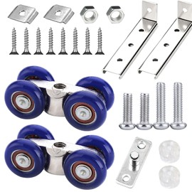 JIjzedL Sliding Door Fitting Kit, Stainless Steel Castors Sliding Door, Blue 4 Wheel Sliding Door Rollers, for Indoor, Cabinet Door, Wooden Doors, Glass Sliding Doors, Kitchen Door