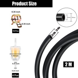 Fuel Hose 5 mm, 2 Metre Fuel Hose Kit Diameter 5 mm Fuel Hose with 4 Pieces Fuel Filter and 10 Pieces Hose Clamps for Small Engines Lawn Mower Scooter Moto Car