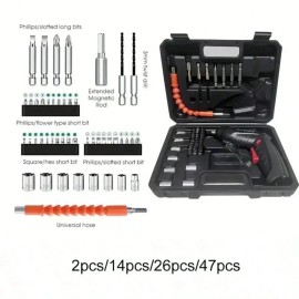 fashnix Black 47in 1 Electric Screwdriver Set 3.6V Cordless Rechargeable 44 Bit Sets