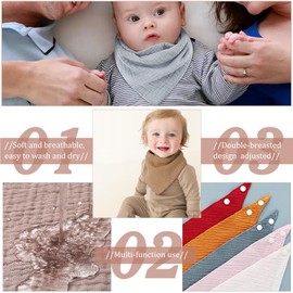 MisFun Pack of 6 Baby Bibs, Triangular Scarf, Baby Muslin Neckerchief, Baby Bibs, Super Absorbent Organic Cotton Neckerchief, Babies, Bibs for Infants, Toddlers, for Boys and Girls