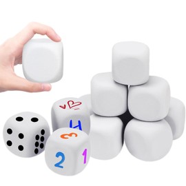 HEYTIMI 10 PCS White Blank Foam Dice 1.96 Inch EVA Six Sided Dice DIY Craft Supplies for Painting, Creative Projects, and Educational Activities