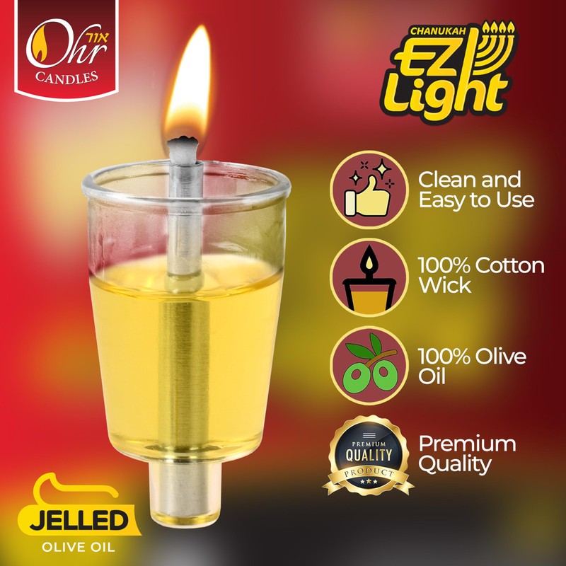 OHR CANDLES E-Z Light 44 Jelled Olive Oil Chanukah Candles