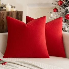 MIULEE Velvet Soft Soild Microfiber Decorative Square Pillow Case Throw Cushion Cover for Sofa Bedroom with Invisible Zipper 20x20 Inch 50x50cm Bright Red Set of 2 Lined