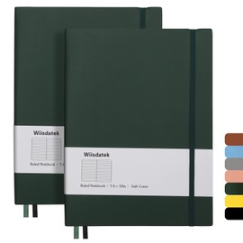 Wiisdatek B5 College Ruled Notebooks - 2 Pack B5 Large Journal Notebooks with 376 Numbered Pages,100gsm Thick Lined Paper,Soft PU Leather Cover,7.6 X 10 inch(GREEN)
