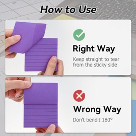 Lined Sticky Notes 3x3, Bright Ruled Post Stickies Colorful Super Sticking Power Memo Pads, Sticky Notes with Lines for Office, School, 8 Pads(100 Sheets/pad)