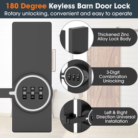 Password 180 Degree Barn Door Latch, Keyless Adhesive Flip Latch, Sliding Door Latch with 3-Digit Combination, Cabinet Lock with Glue and Screws for Gate,Shed, Bedroom, Closet (2, Luminous Black)