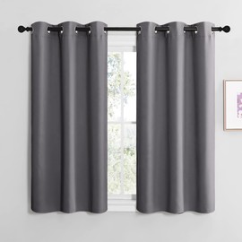 NICETOWN Window Curtain Short Grey Panel Curtains Grey Opaque Blackout Curtains with Eyelets Set of 2 H 137 x W 107 cm Short Curtains Thermal Kitchen Curtains H 137 x W 107 cm