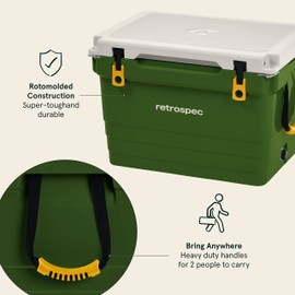 Retrospec Palisade Rotomolded 45 Qt Cooler - Fully Insulated Portable Ice Chest with Built in Bottle Opener, Tie-Down Slots & Dry Goods Basket - Large Beach, Camping & Travel Coolers - Forest