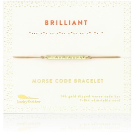 Lucky Feather Morse Code Bracelets for Women - 14K Gold Dipped Bar with Secret Message Engraved on Adjustable 7" - 8" Cord - Friendship Bracelet Gift for Her (Brilliant)