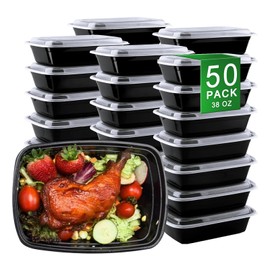 APSIC Meal Prep Containers, 50 Pack 38oz (100-Piece) Disposable Take Out Food Storage Containers with Leakproof Lids, Large Plastic To Go Lunch Boxes, BPA Free, Microwave/Dishwasher/Freezer Safe
