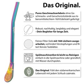 caáMate Bombilla, Mate Tea Straw, Spoon Shape, Stainless Steel, 16 cm, Dishwasher Safe, The Original (Rainbow, Pack of 2)