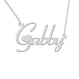 GR35Z9 Gabby Name Necklace with Heart Dainty Silver Stainless Steel Initial Pendant Necklace for Women