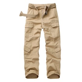GSGGIG Hiking Pants Men Camo Cargo Pants Outdoor Construction Work Pants with Multi Pocket 3318 Khaki 42