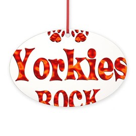 CafePress 2 Yorkie Oval Wood Ornament, 5.25" W x 3.5" H