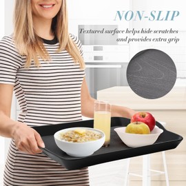 Armrouns Black Serving Trays with Handles, 16 x 11 inch Rectangular Non Skid Multi-Purpose Plastic OttomanTray for Restaurant, Parties, Coffee Table, Kitchen