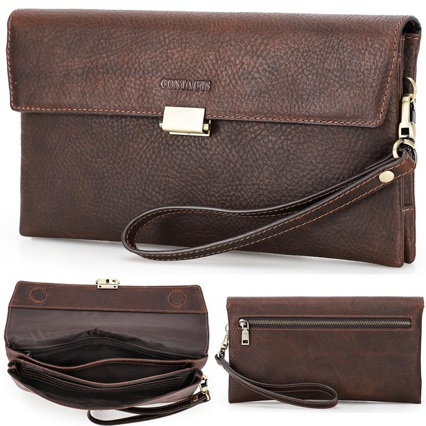Top Grain Genuine Leather Clutch Wallet with Wristlet for Man